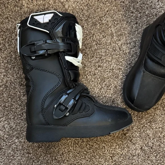 Fly Racing Black and White Motorcycle Boots Youth Mini Maverik Boots 11 - Picture 3 of 5